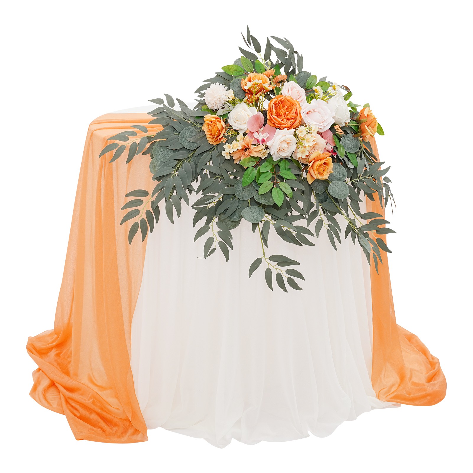 Artificial Flower with Tablecloth, Floral Arrangement for Wedding Table Orange