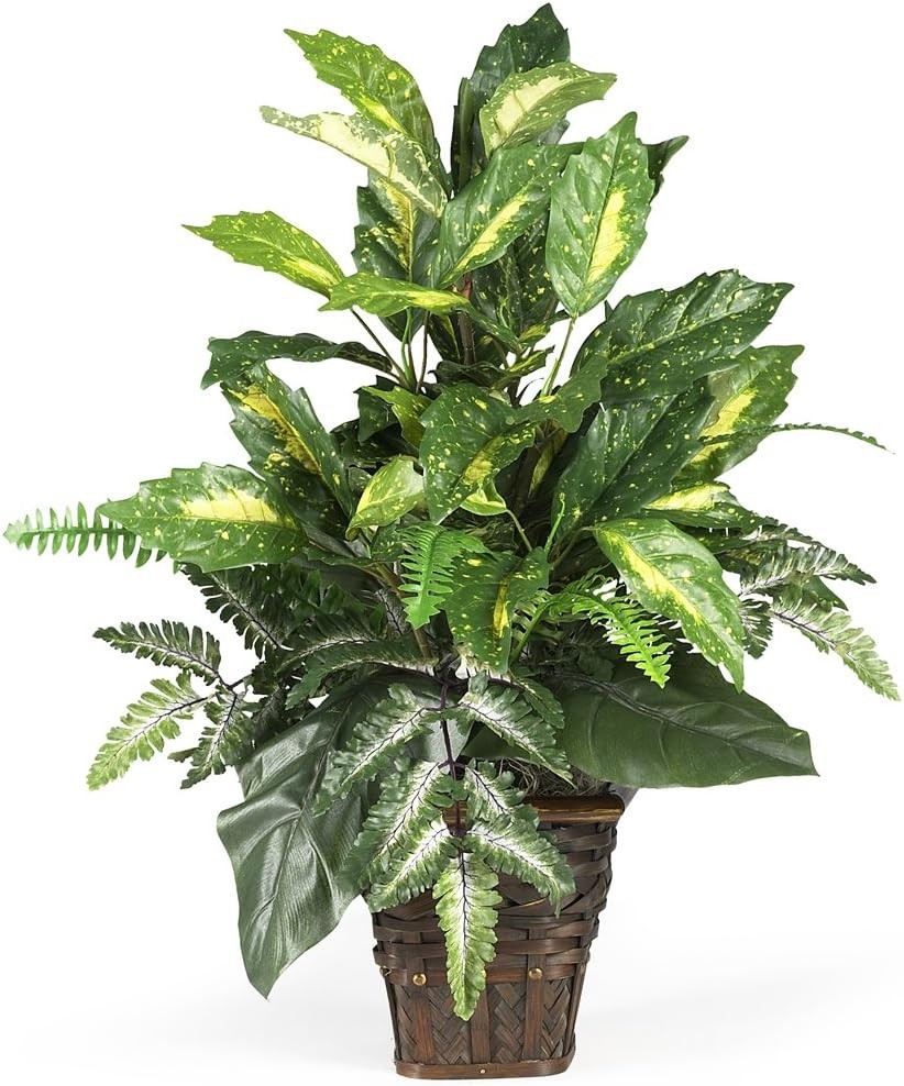 6527 Greens with Wicker Decorative Silk Plant, Green 30 in x 9 in x 7.5 in
