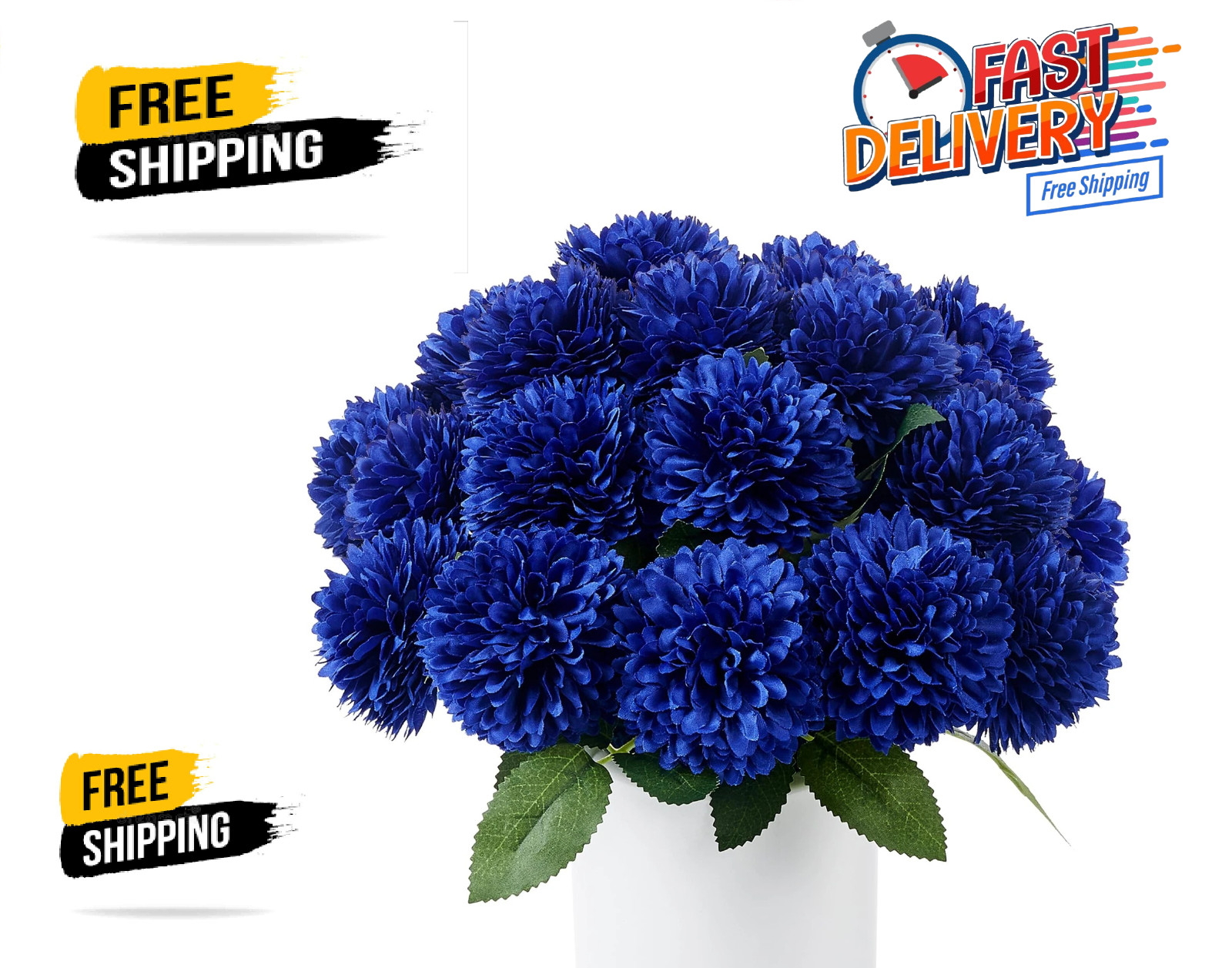 12 PCS Blue Artificial Chrysanthemums Ball Flowers Silk Fake Mums Decor
