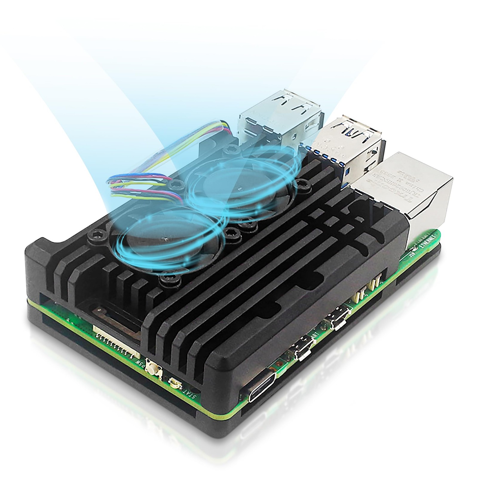 Dual Fan and Heatsink Aluminum Cooling Case for Raspberry Pi 5, Metal…