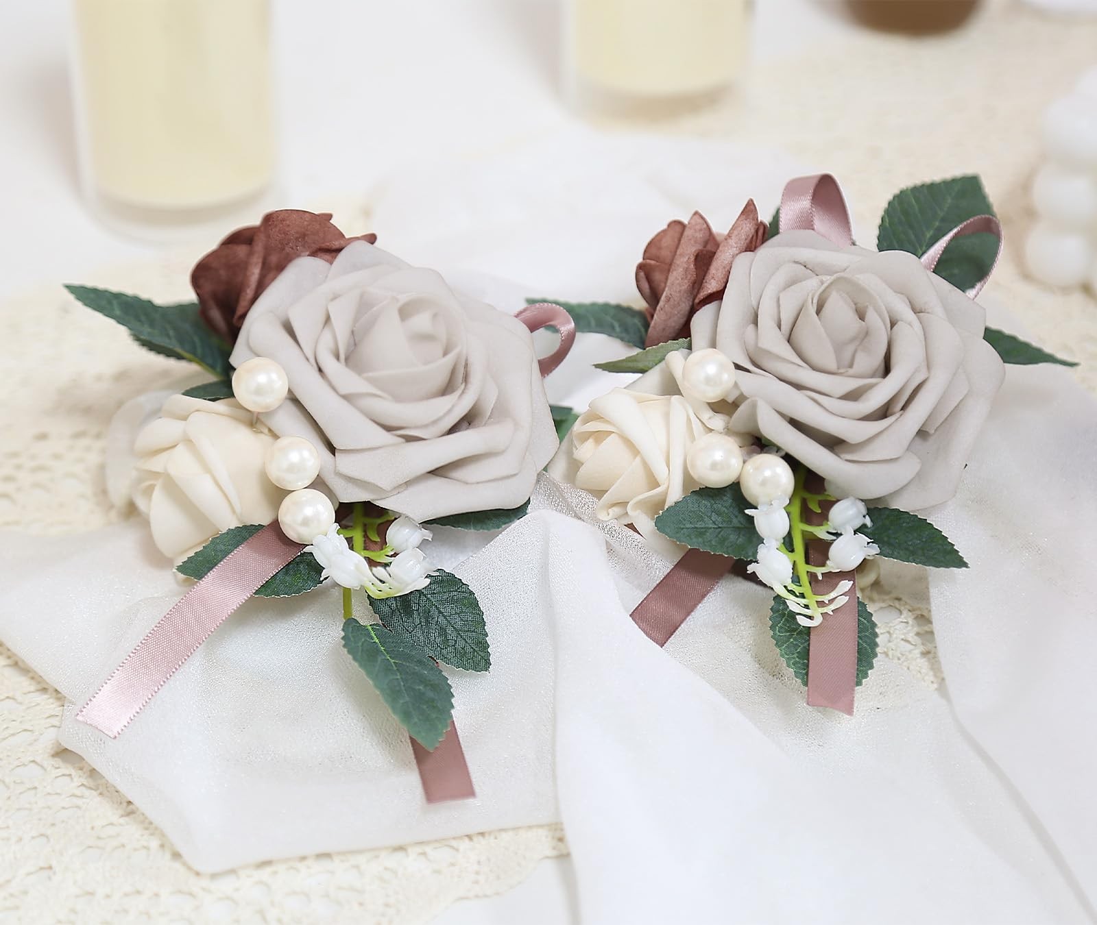 2pcs Wedding Shoulder Corsage Artificial Flowers Dusty Pink Fake Rose Flowers…