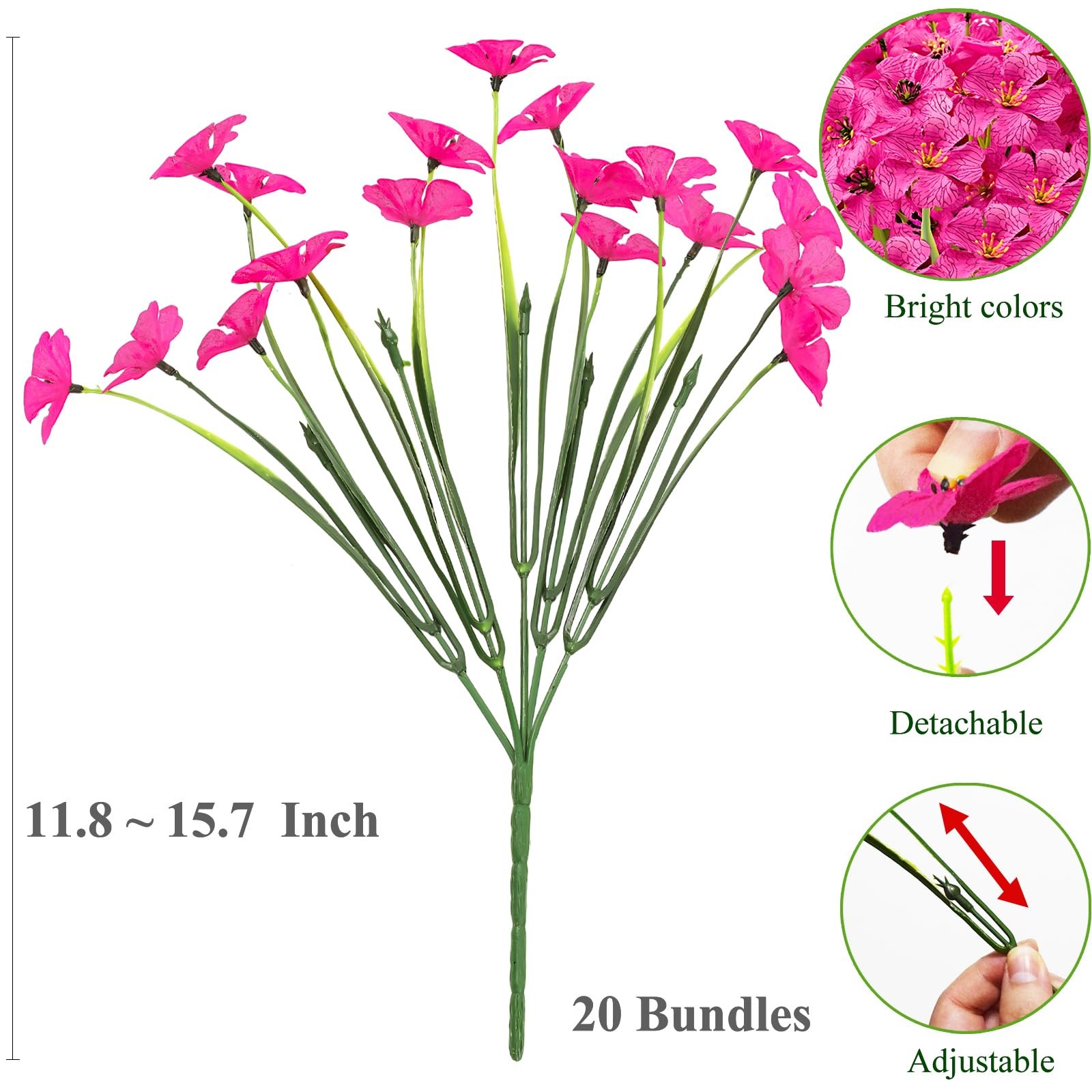20 Bundles Outdoor Artificial Flowers UV Resistant with Faux Silk Flowers and…