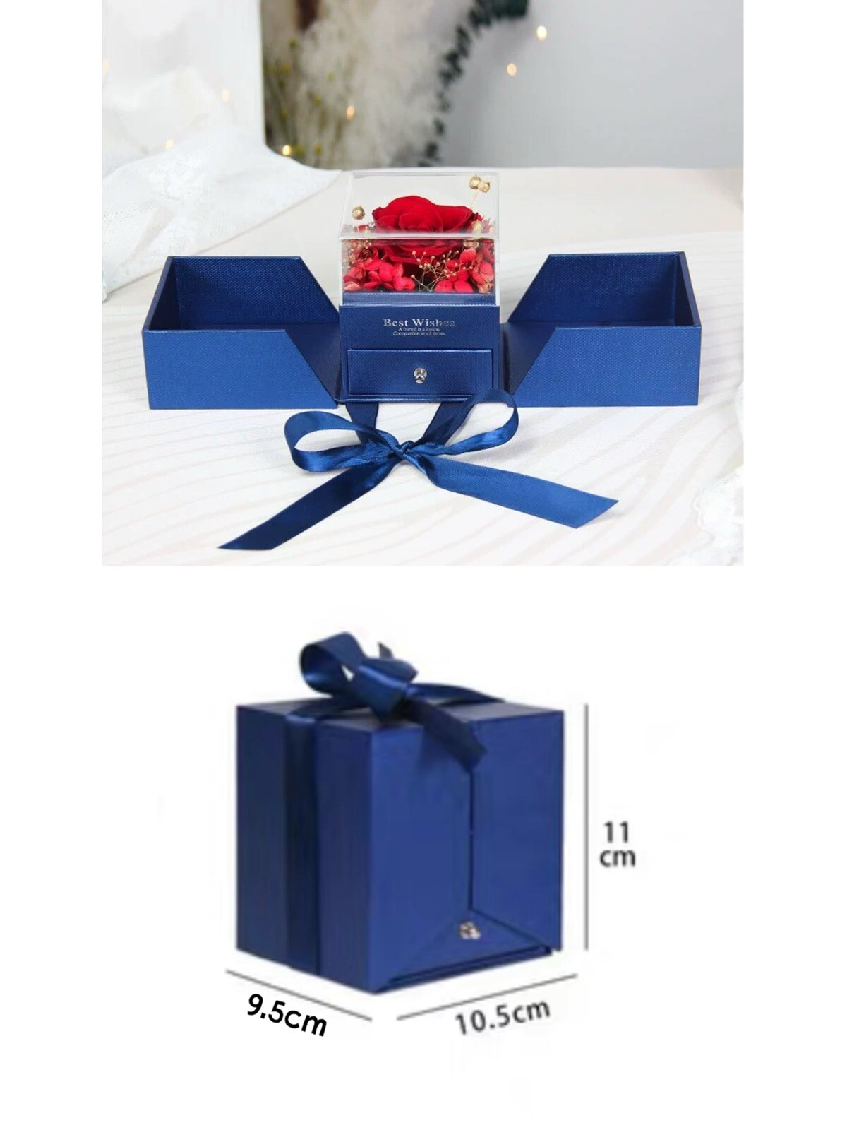 Preserved Eternal Real Rose Flower Gift Box With Jewelry Box Best Wishes