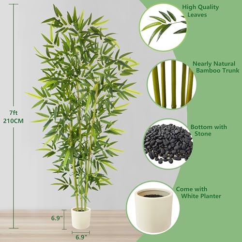 Artificial Tree, 84” Tall Fake Plant with White Planter, Faux Trees 7ft Bamboo