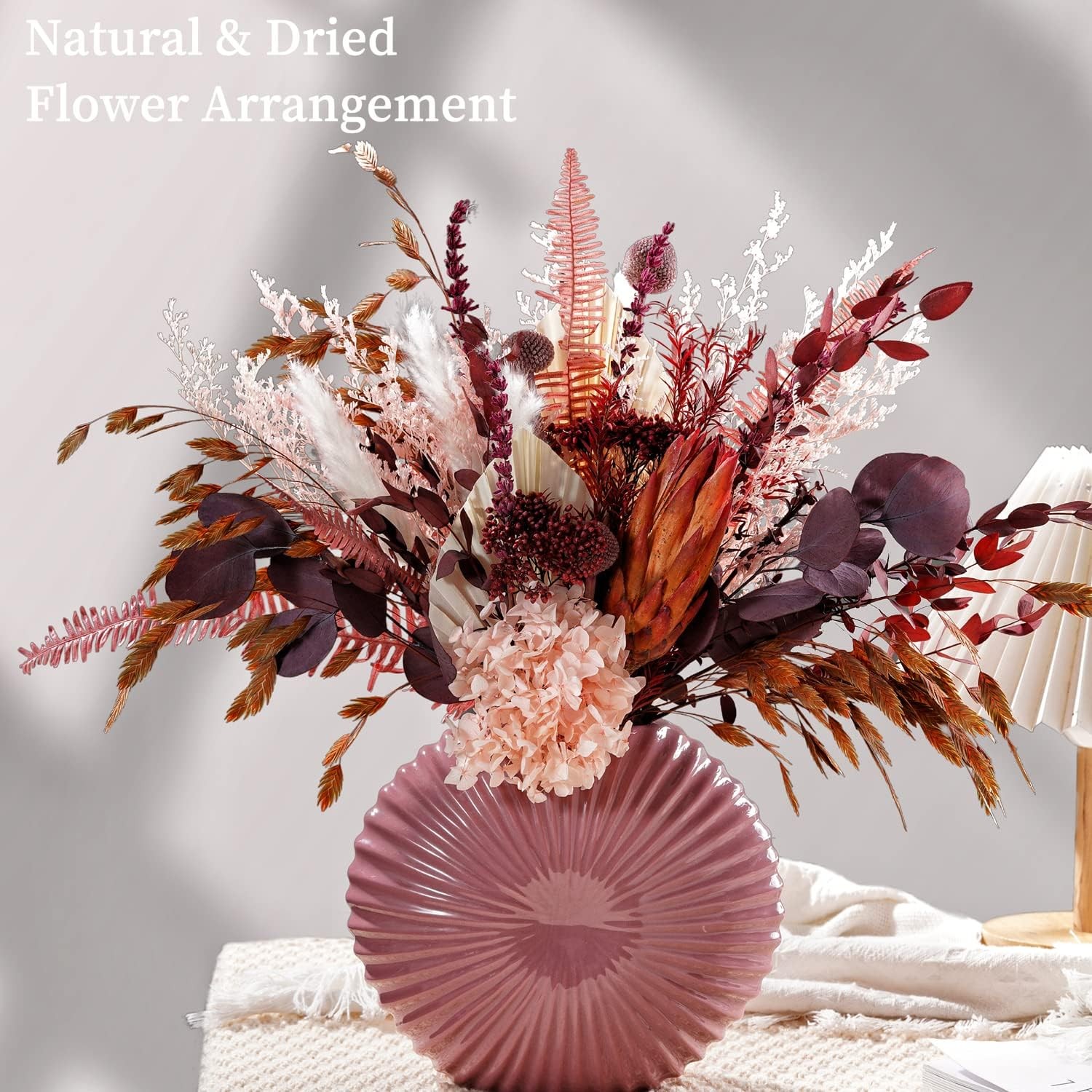 Dried Flower Bouquet Natural Pampas Grass Boho Wedding Centerpiece 17×5.5in