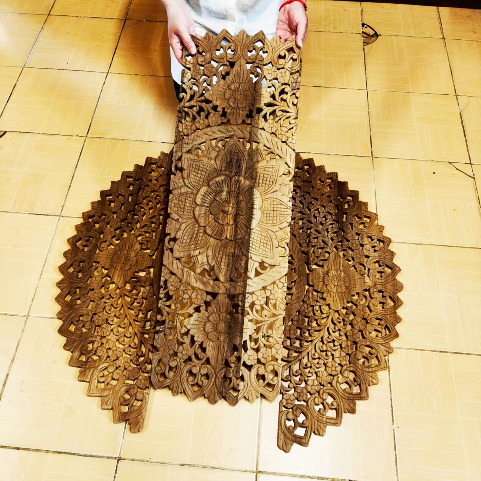 36″ Natural Brown Wood Mandala Wall Art Hand Carved Rain Tree Tropical Decor #F