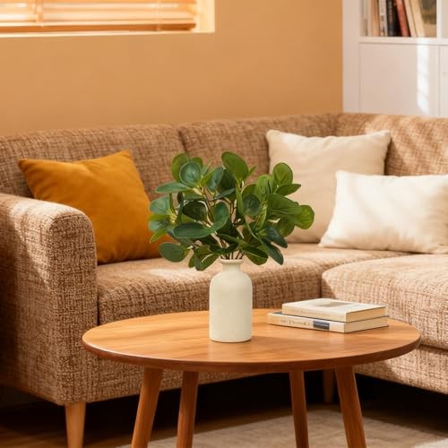 Small Fake Plant in Ceramic Pot, Fake Potted Plant with 2 Green Stems