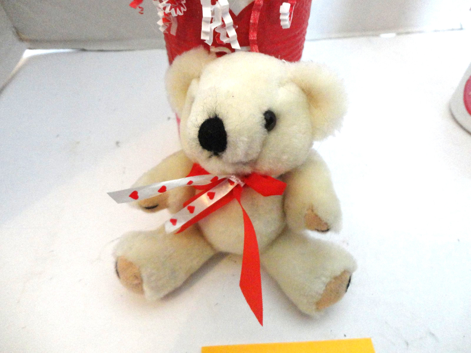 Valentine Small Table Floral Arrangement with Bear ( Handmade)