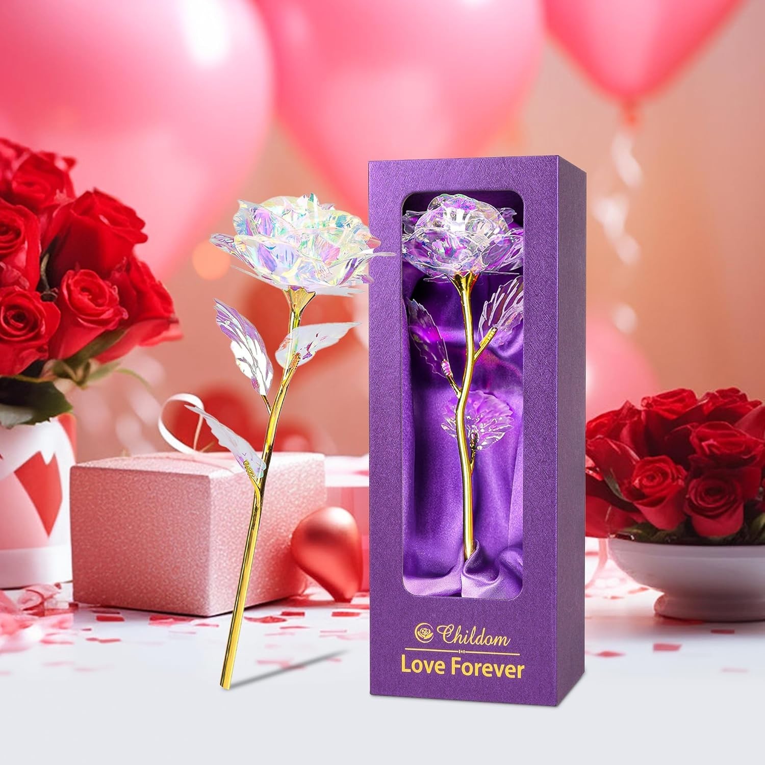 Colorful Artificial Rose Gift Box – Everlasting Romantic Floral Present for W…