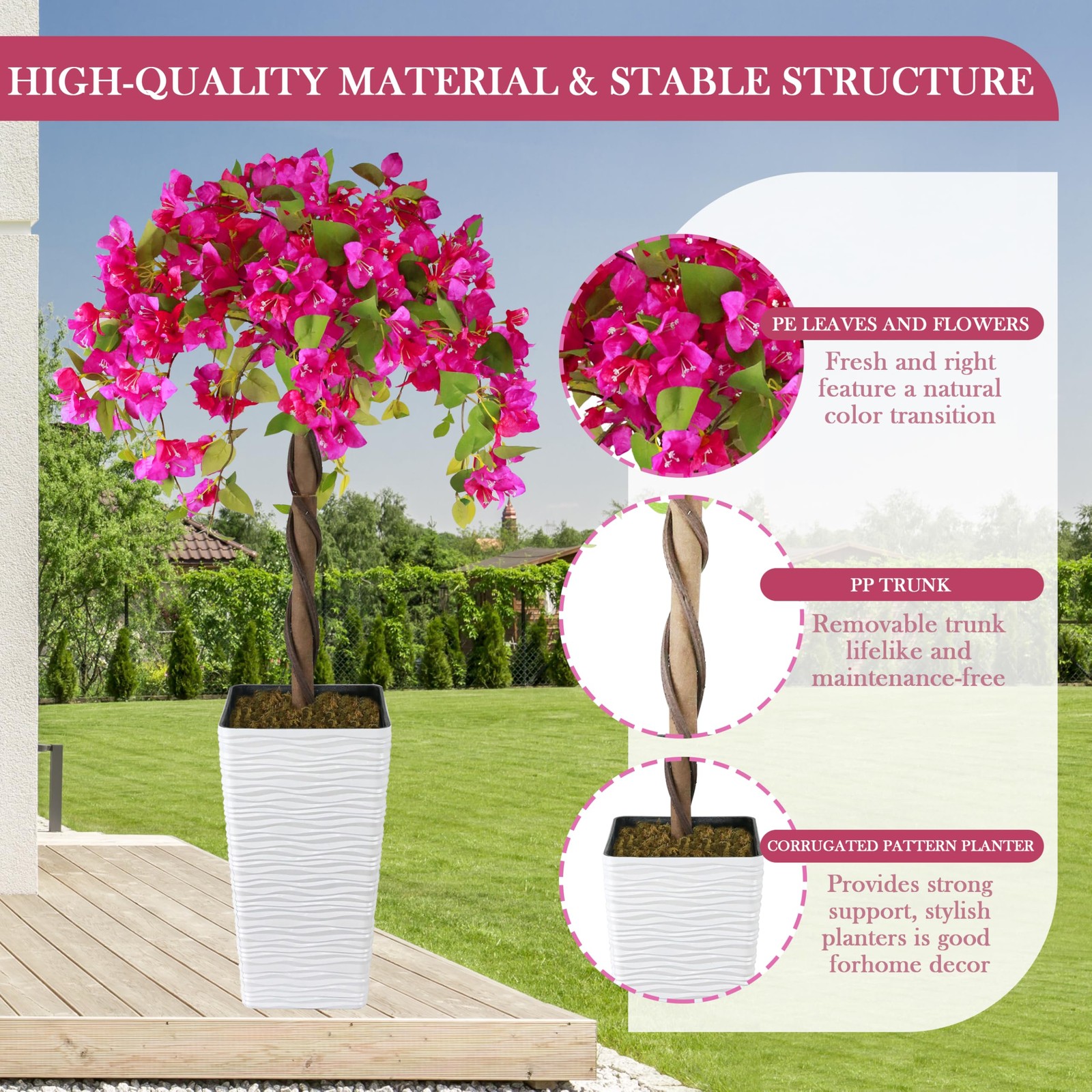 2 Packs 4FT Artificial Bougainvillea Tree, Fake Floral Tree with Flower Pot, …