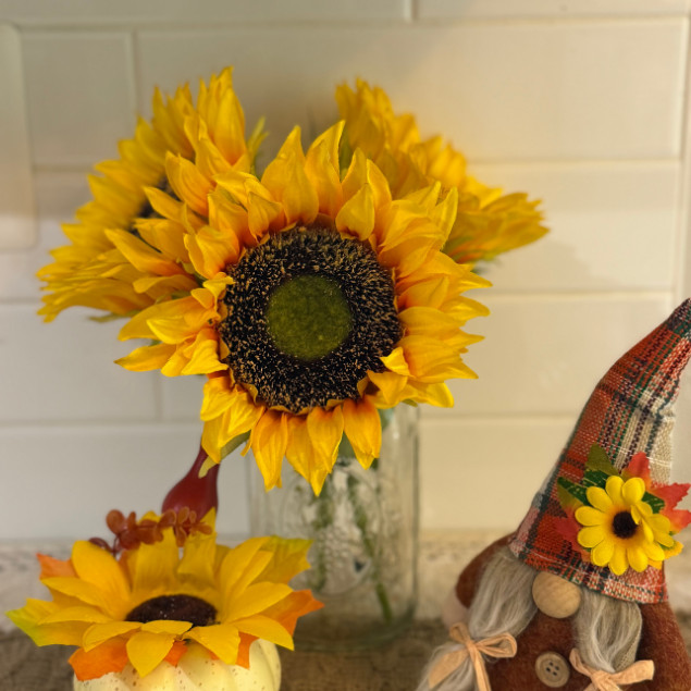 Artificial Flower Arrangement 32oz Mason Jar LED Fall Rustic Home Floral Decor