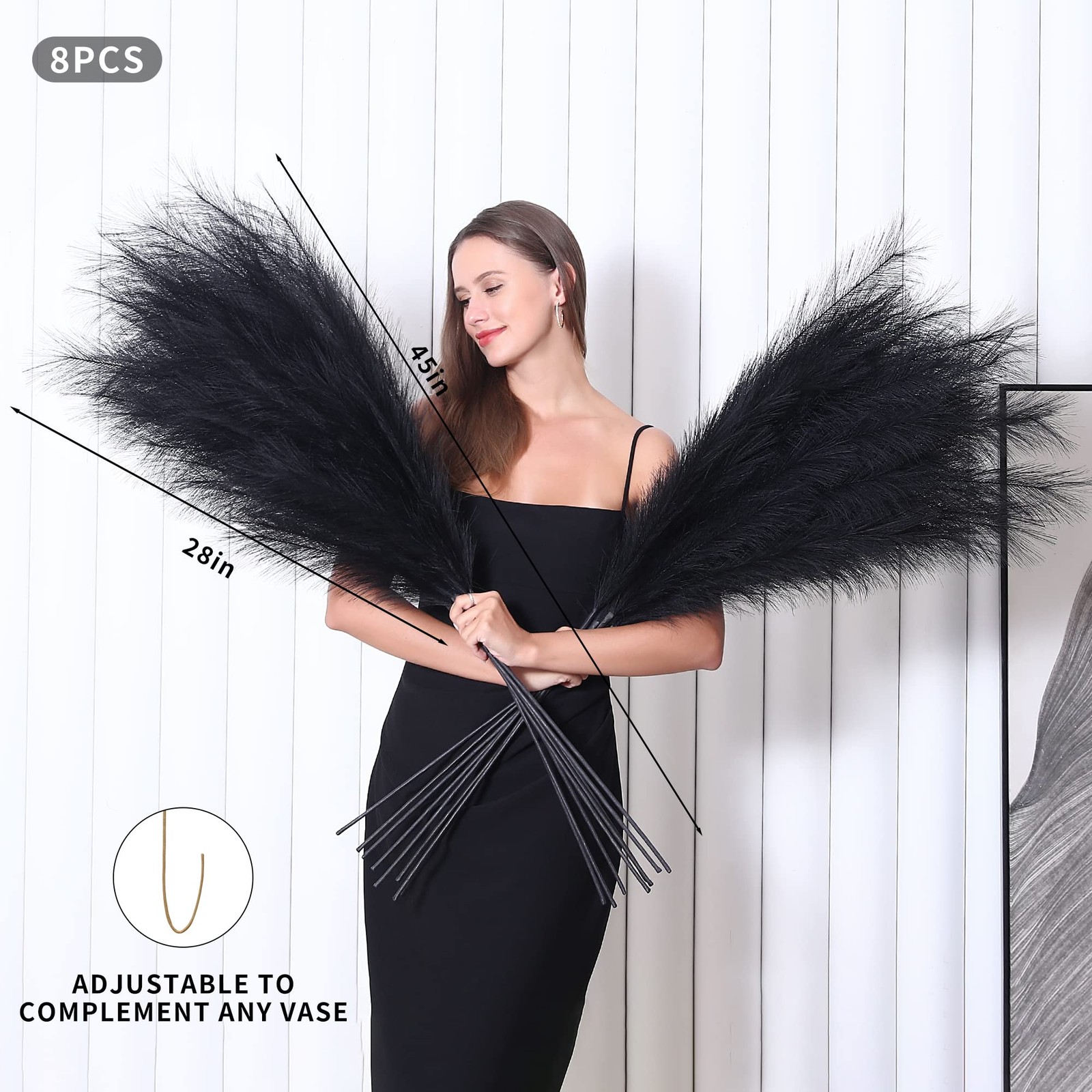 8 Pcs 45 inch Tall Faux Pampas Grass Decor, Large Artificial Black Pompous Gr…