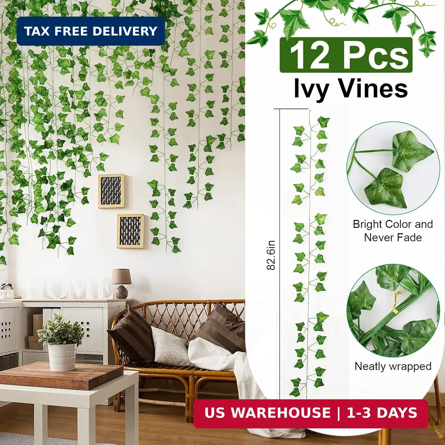12 Pack 86 FT Artificial Ivy Garland, Fake Ivy Leaf Plants Vine Greenery Garland