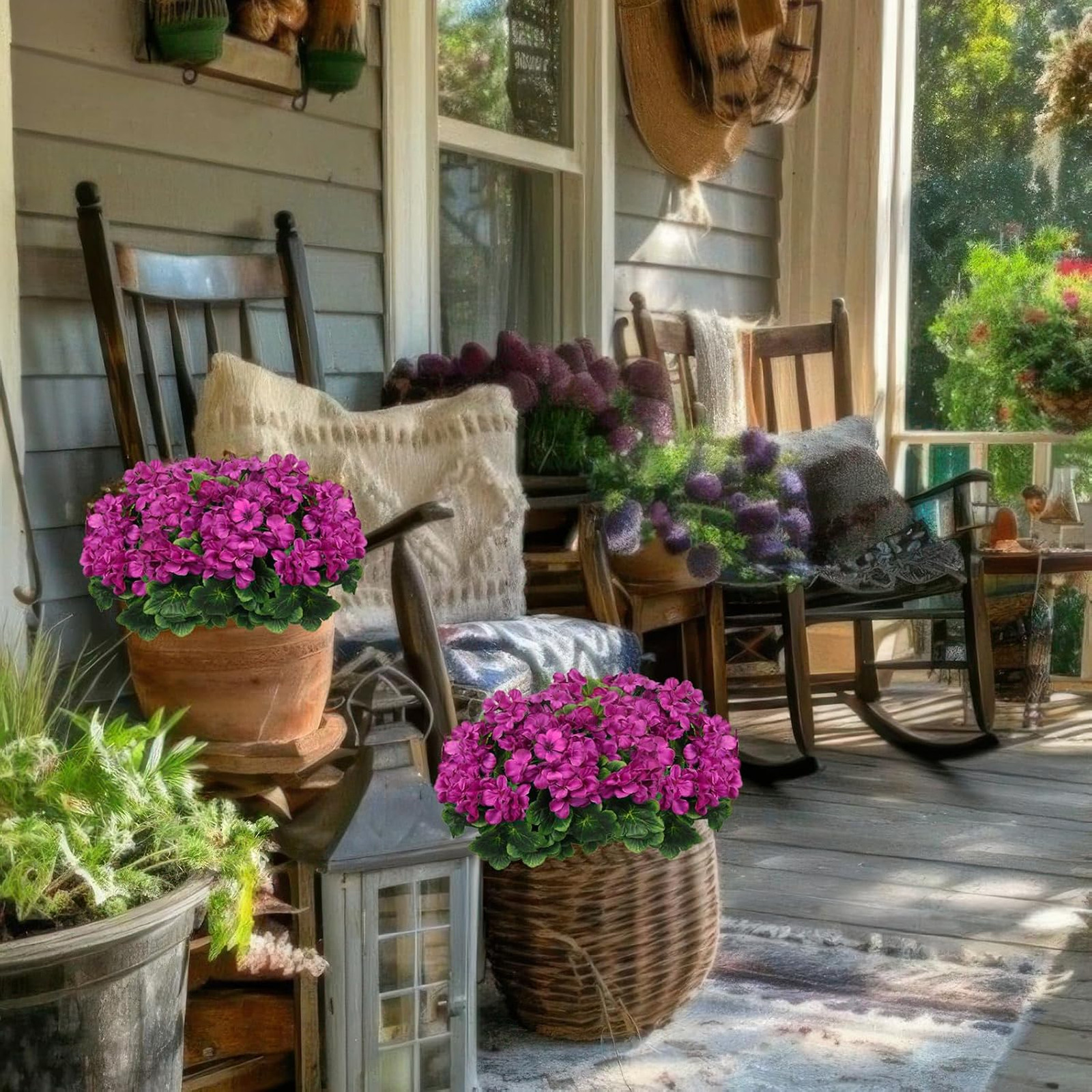 Artificial Geranium Flowers Fuchsia Silk Outdoor Patio Cemetery Garden