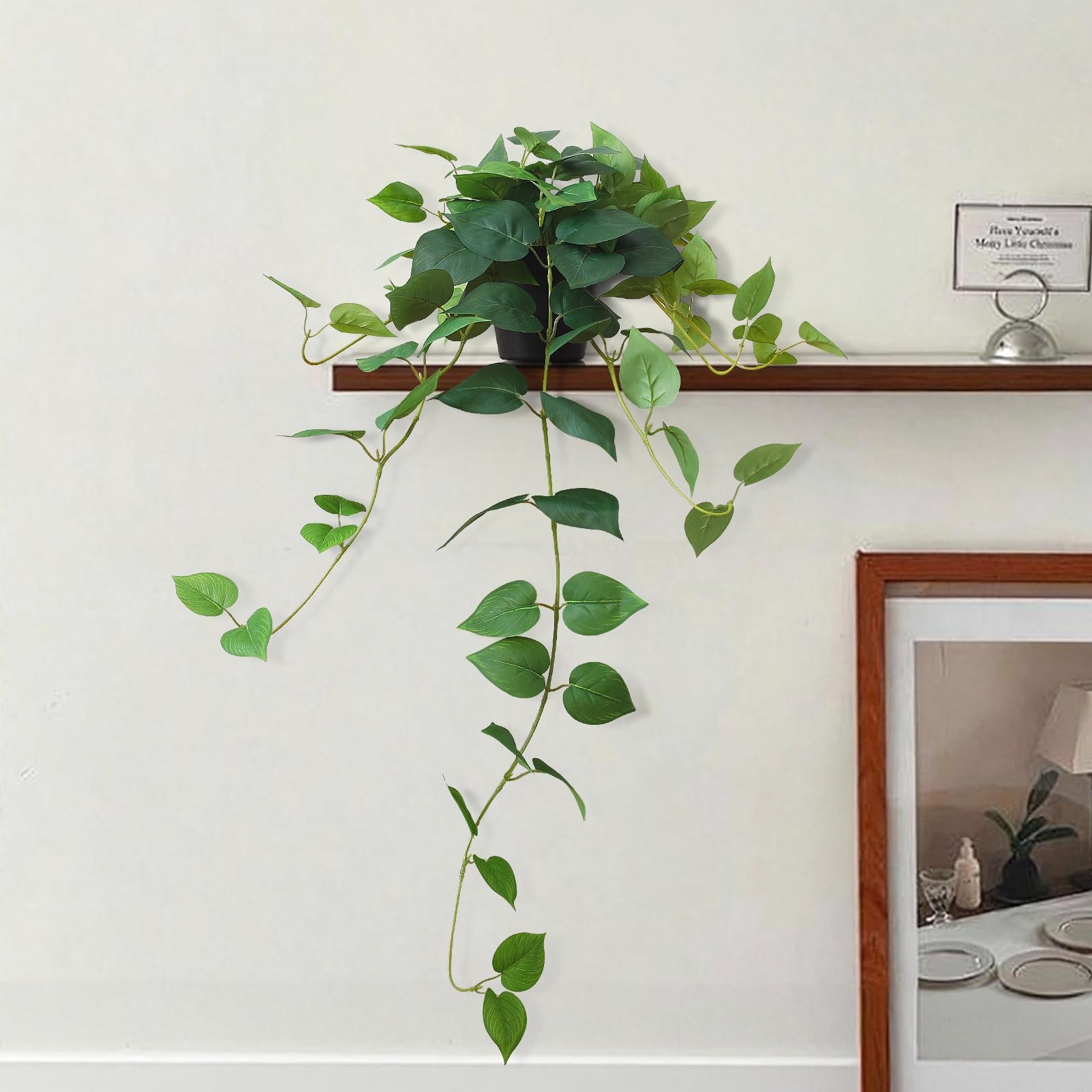 Fake Pothos Hanging Plants 33 Inch Potted Artificial Faux Silk Vines Greenery