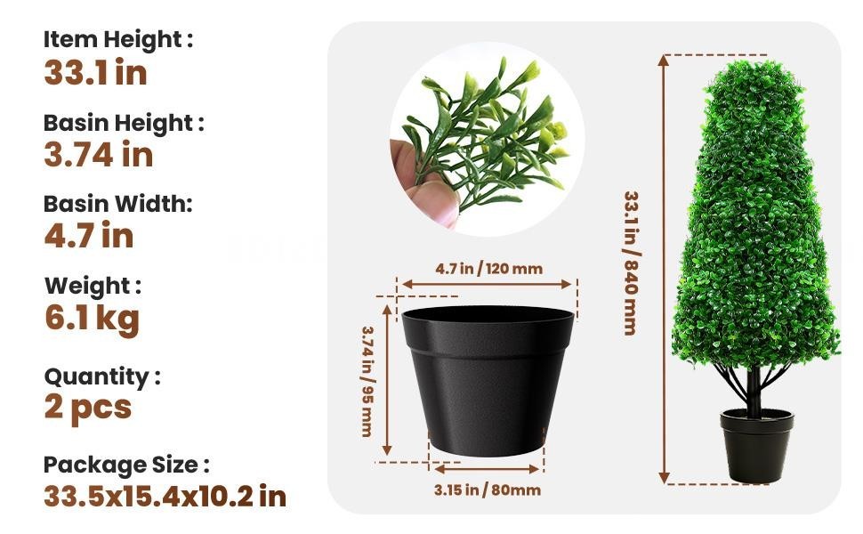 2 PCS 30″ Artificial Boxwood Topiary Trees UV Resistant Topiary Realistic Trees