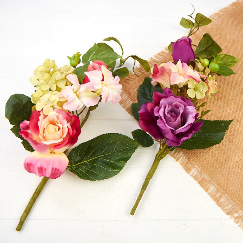Pair of Lovely Artificial Pink and Green Rose and Hydrangea spray