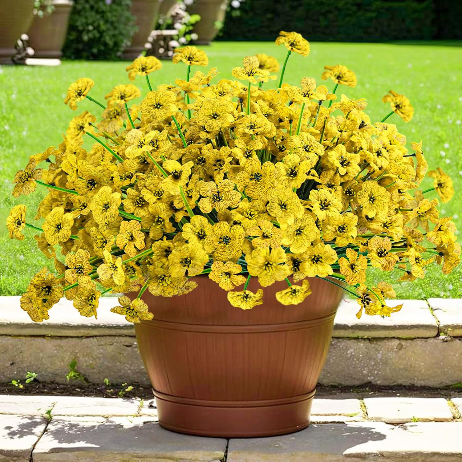 48 Bundles UV Resistant Yellow Artificial Flowers for Outdoor Decor