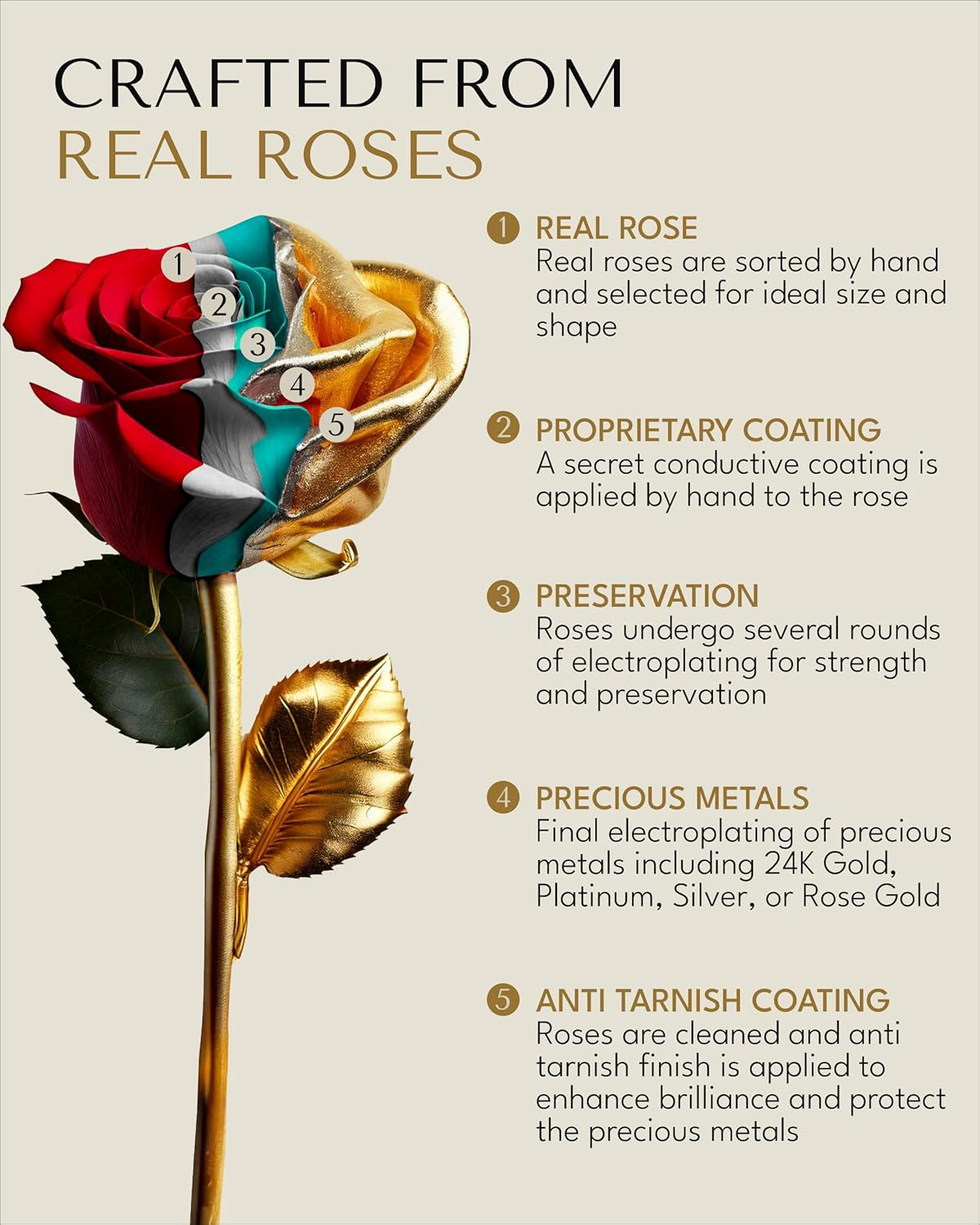 Forever Rose 24K Gold Dipped Real Rose – Handmade, Long-Lasting Preserved Flower