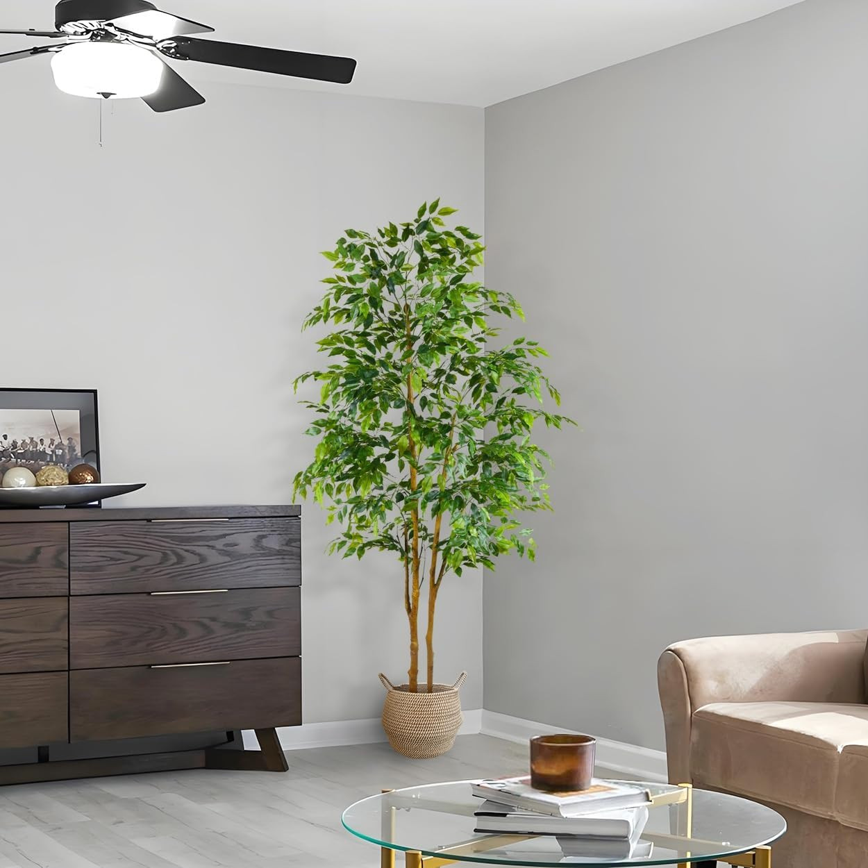 7Ft Artificial Ficus Tree with Basket – Realistic Faux Plant for Home Décor