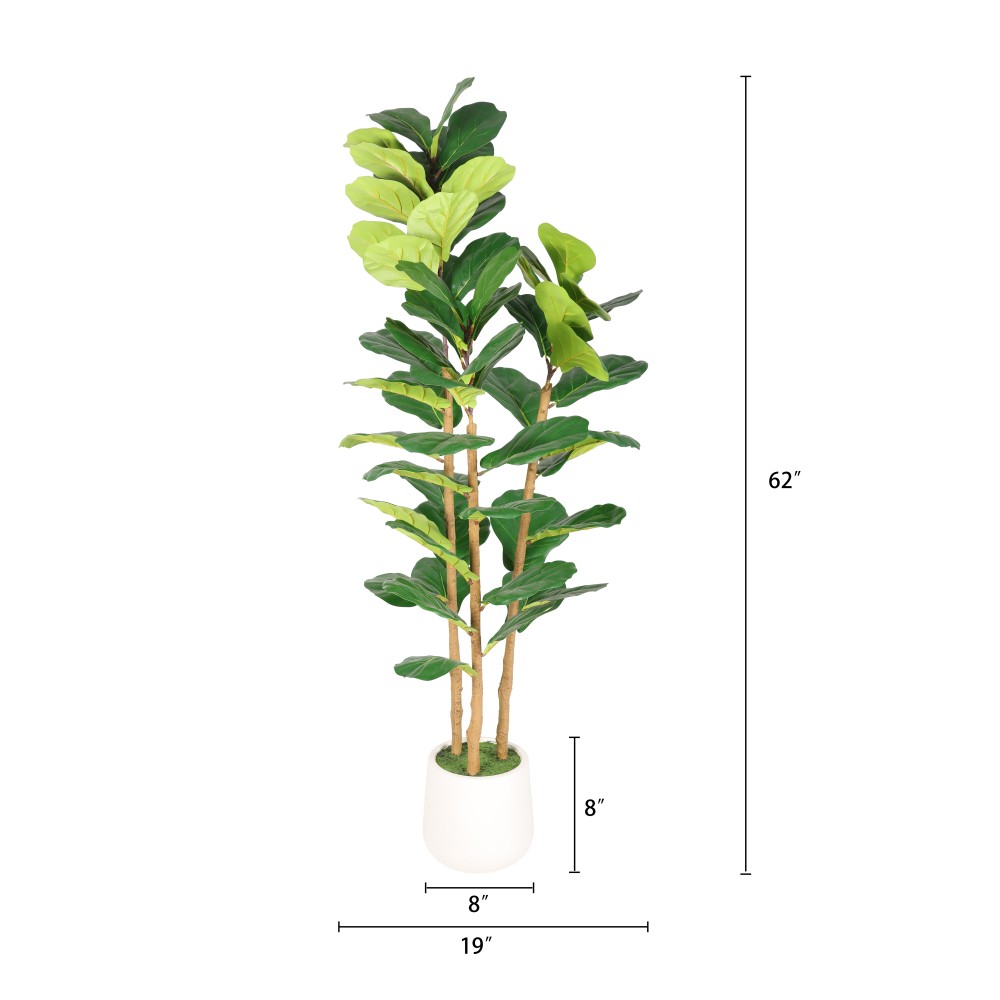 Artificial Fiddle Leaf Fig Tree 5.2ft Faux Plant With White Pot Indoor