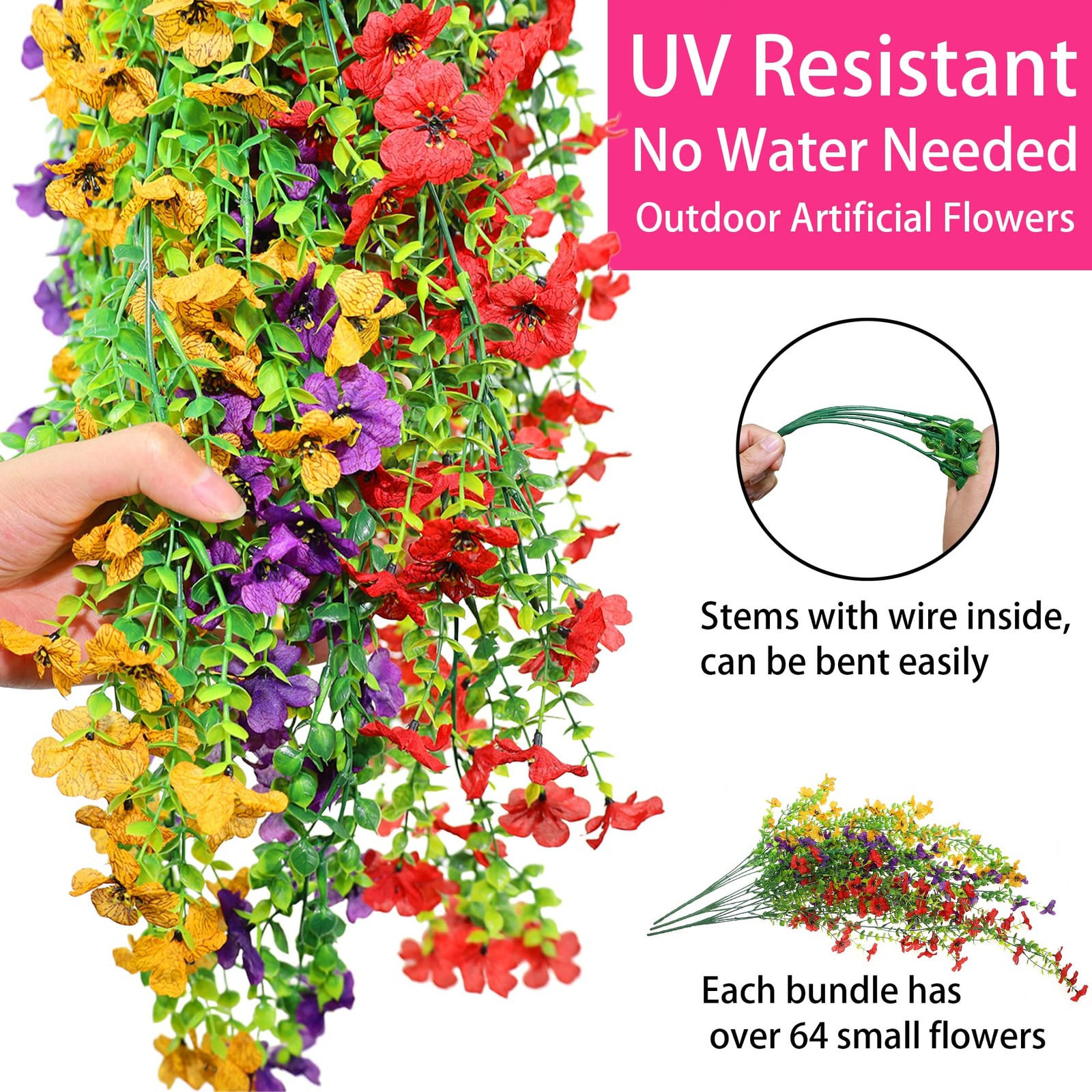 6 Pcs Artificial Hanging Flowers for Outdoor Indoor Garden Home Decoration, N…