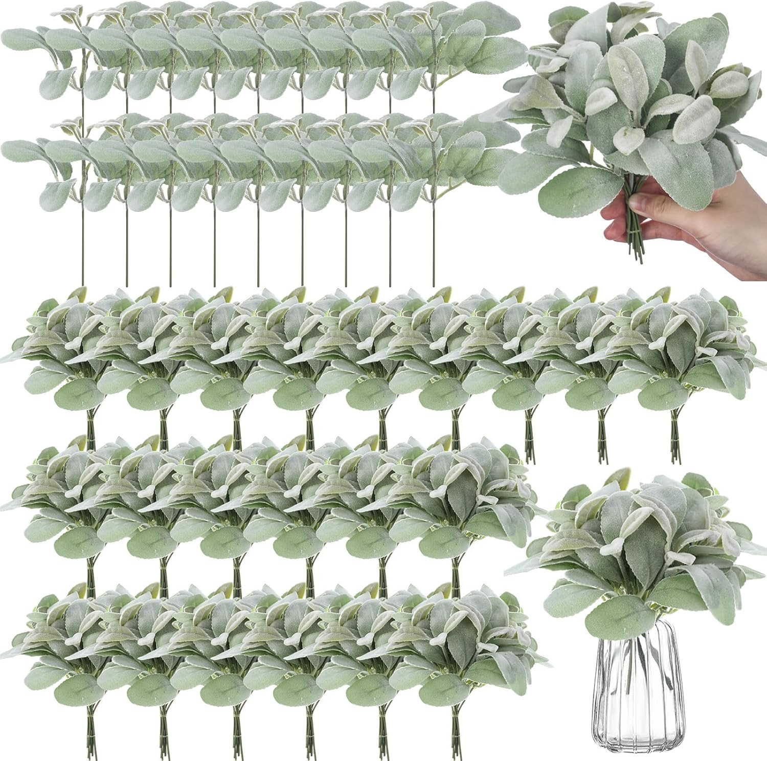 100 Pcs Flocked Lambs Ear Leaves for DIY Wreaths & Floral Arrangements