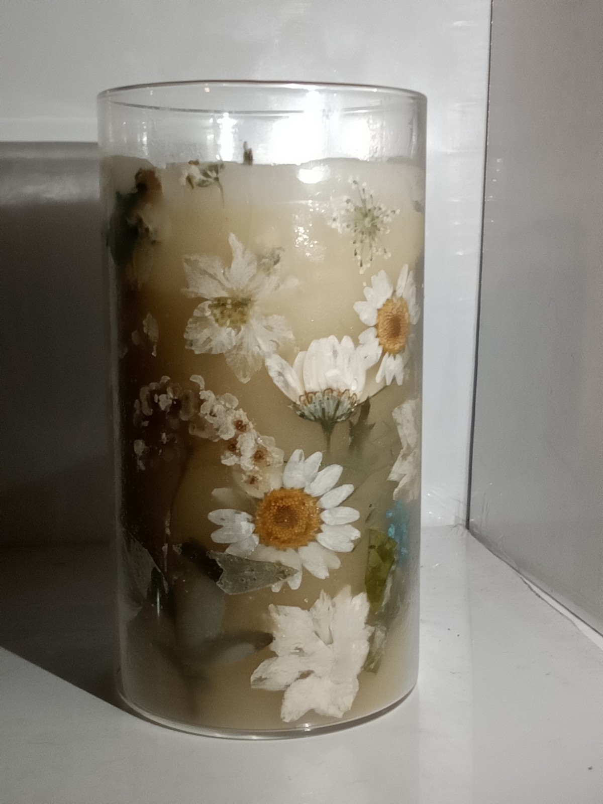 Handmade Candle with Dried Flowers In Glass Vase Decorative Home Decor Gift Idea