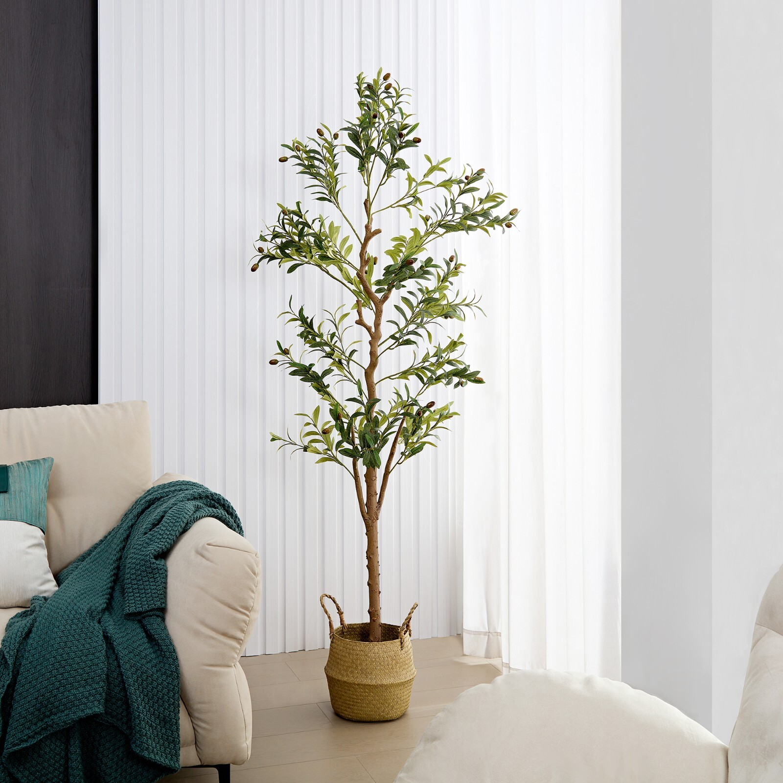 5ft/6ft Tall Artificial Olive Tree In Pot Fake Plant Home Indoor Outdoor Decor