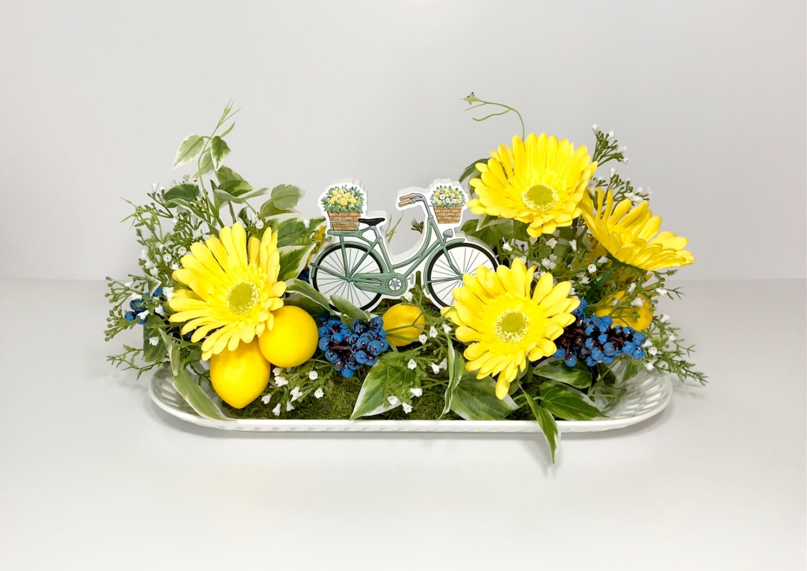 SPRING LEMONS YELLOW FLOWERS BICYCLE SIGN CENTERPIECE ARRANGEMENT DECORATION NEW