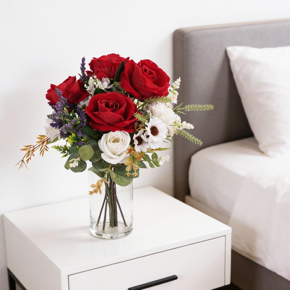 Artificial Flowers Fake Rose & Chrysanthemum Bouquet 12.5”Silk Floral Arrang…