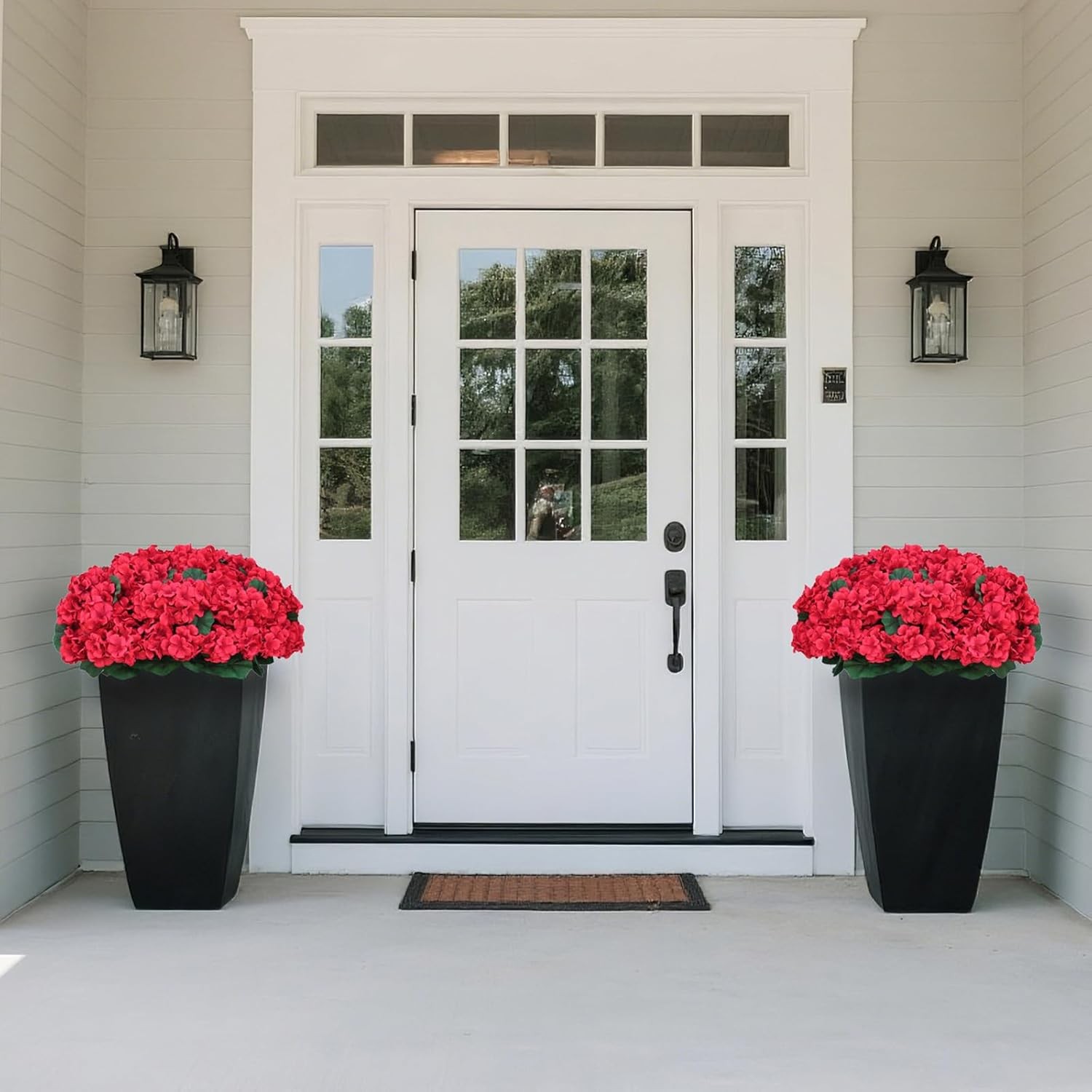 18″ Artificial Geraniums Topiary – 2 Set for Front Porch Decor,Faux Silk Flowers