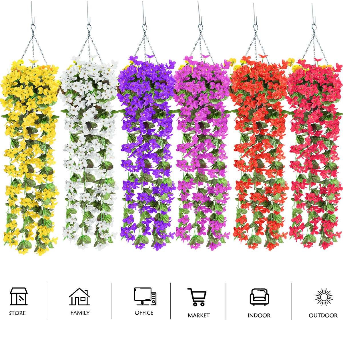 Artificial Hanging Violet Flowers, Lifelike Fake Vine Plants for Wall Decor Home