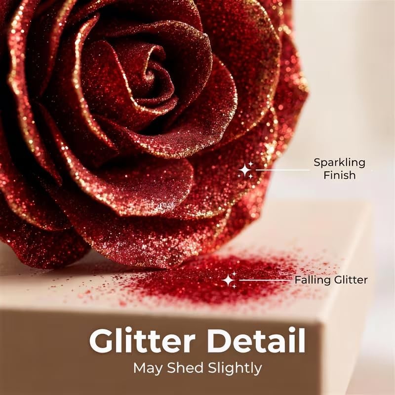 12 PCS Glitter Roses Bouquet DIY Fake Everlasting Shiny Blue Rose Decor