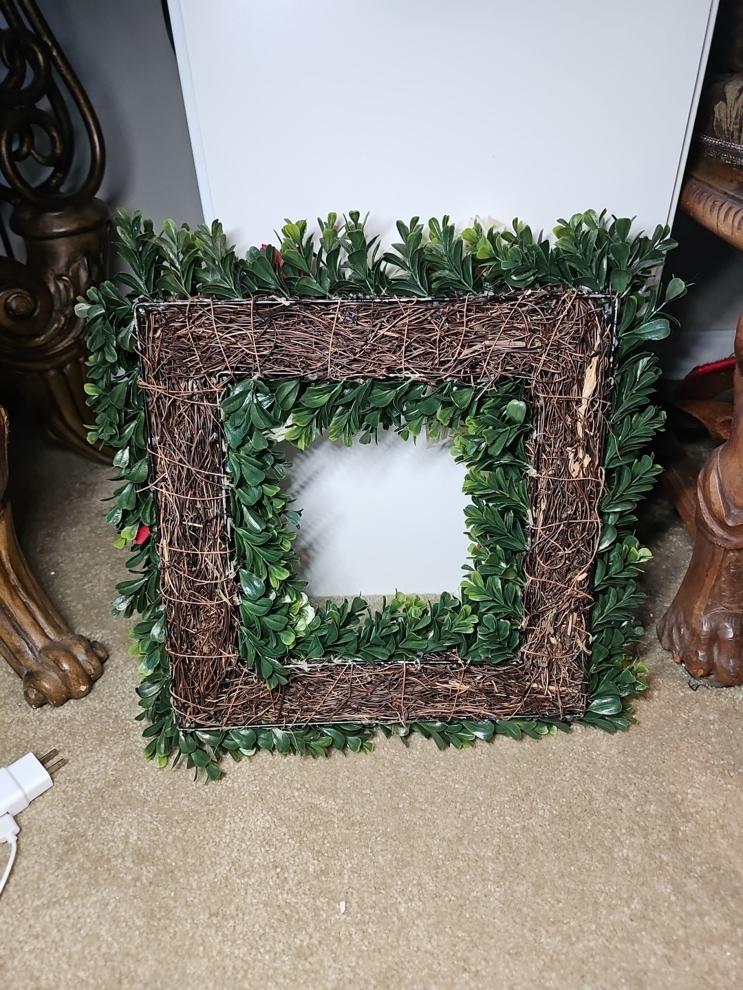 Stunning 16″ Tea Leaf and Poinsettia Artificial Square Holiday Wreath