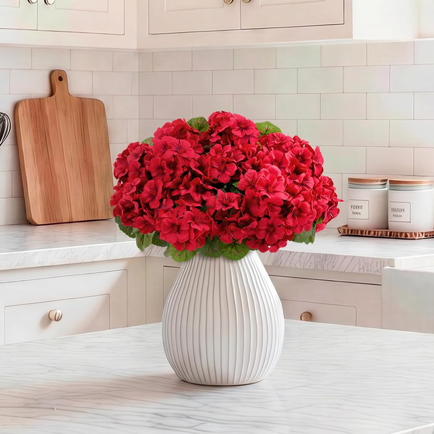 Artificial Geranium Flowers for Outdoor Decoration, UV Resistant Plastic Faux Pl