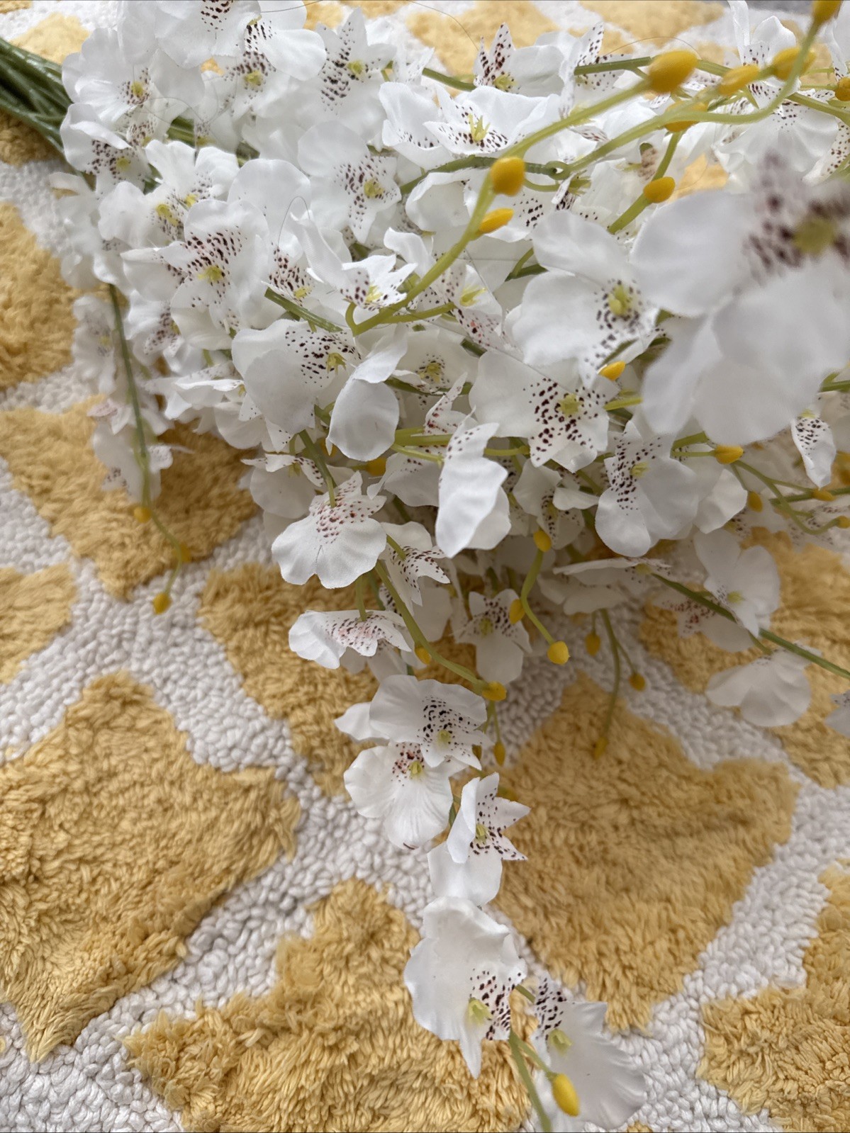White Orchids Silk Flowers 12 Pieces Pink Green Yellow Artificial Home Decor