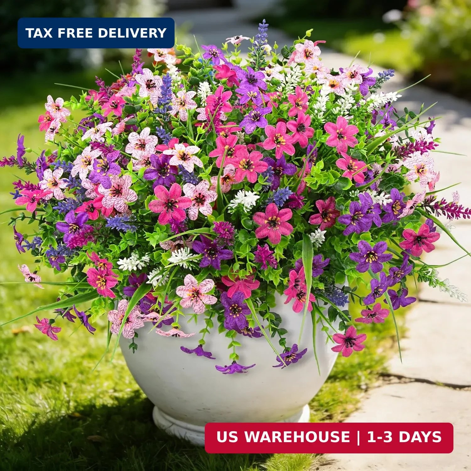 Roberly 24 Bundles Artificial Flowers for Outdoors, UV Resistant Colorful Fake L