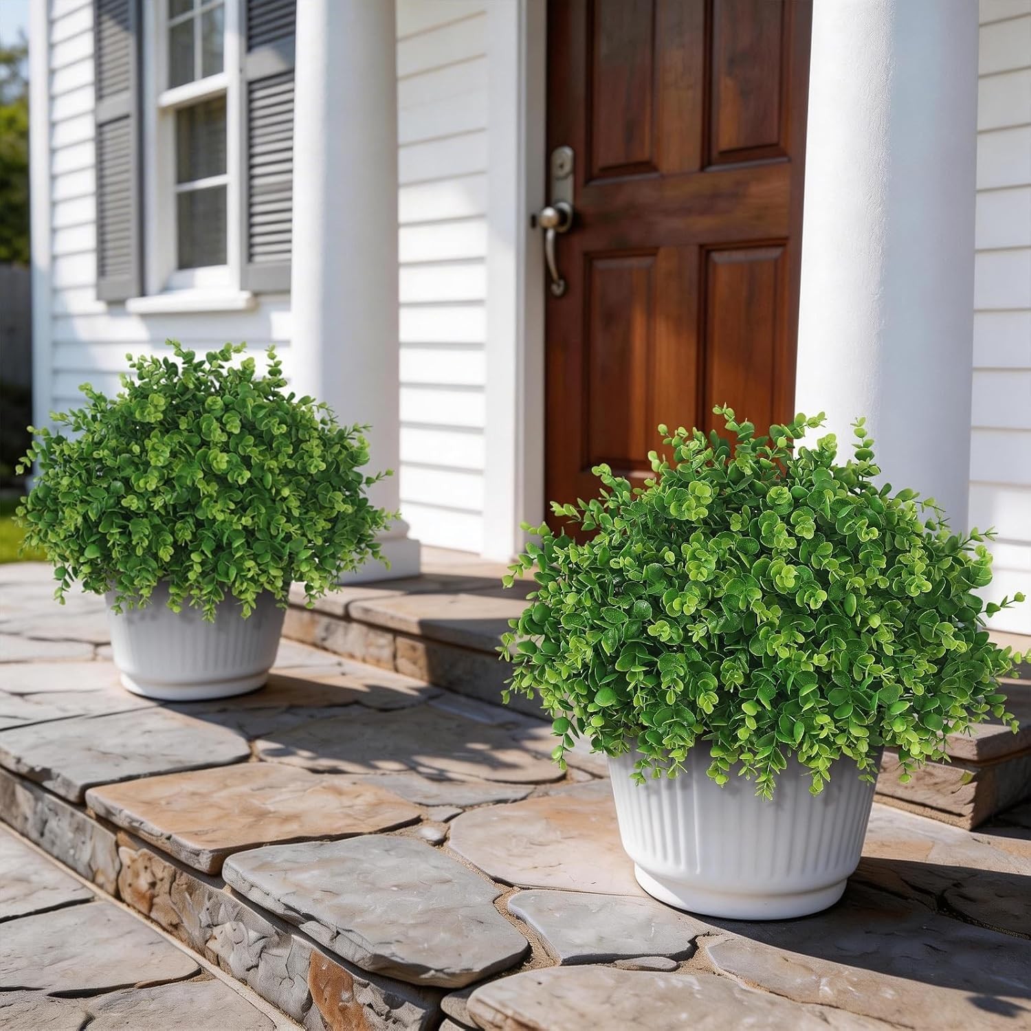 2 Set Real Touch Artificial Eucalyptus Topiary Trees for Outdoor Decor – 16″ …