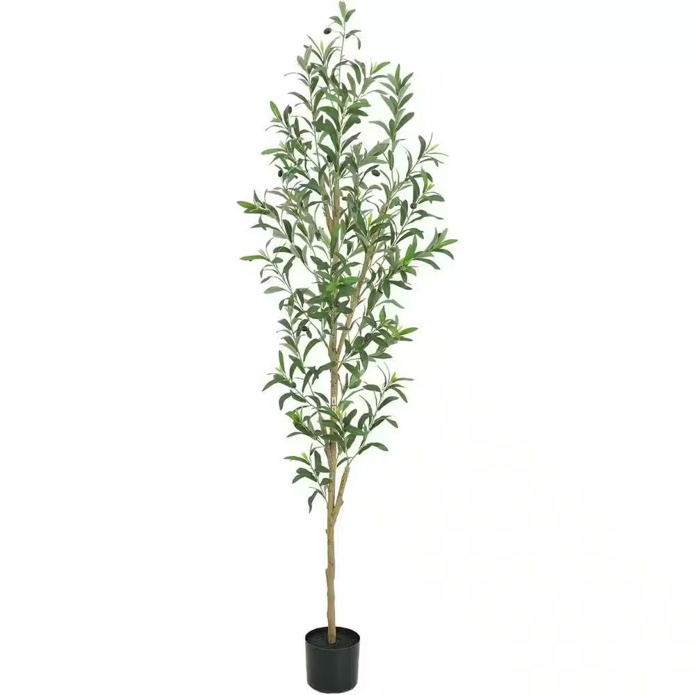 6 Ft. Artificial Olive Tree in Pot Lifelike Green Leaves Faux Fruit Adjustable B