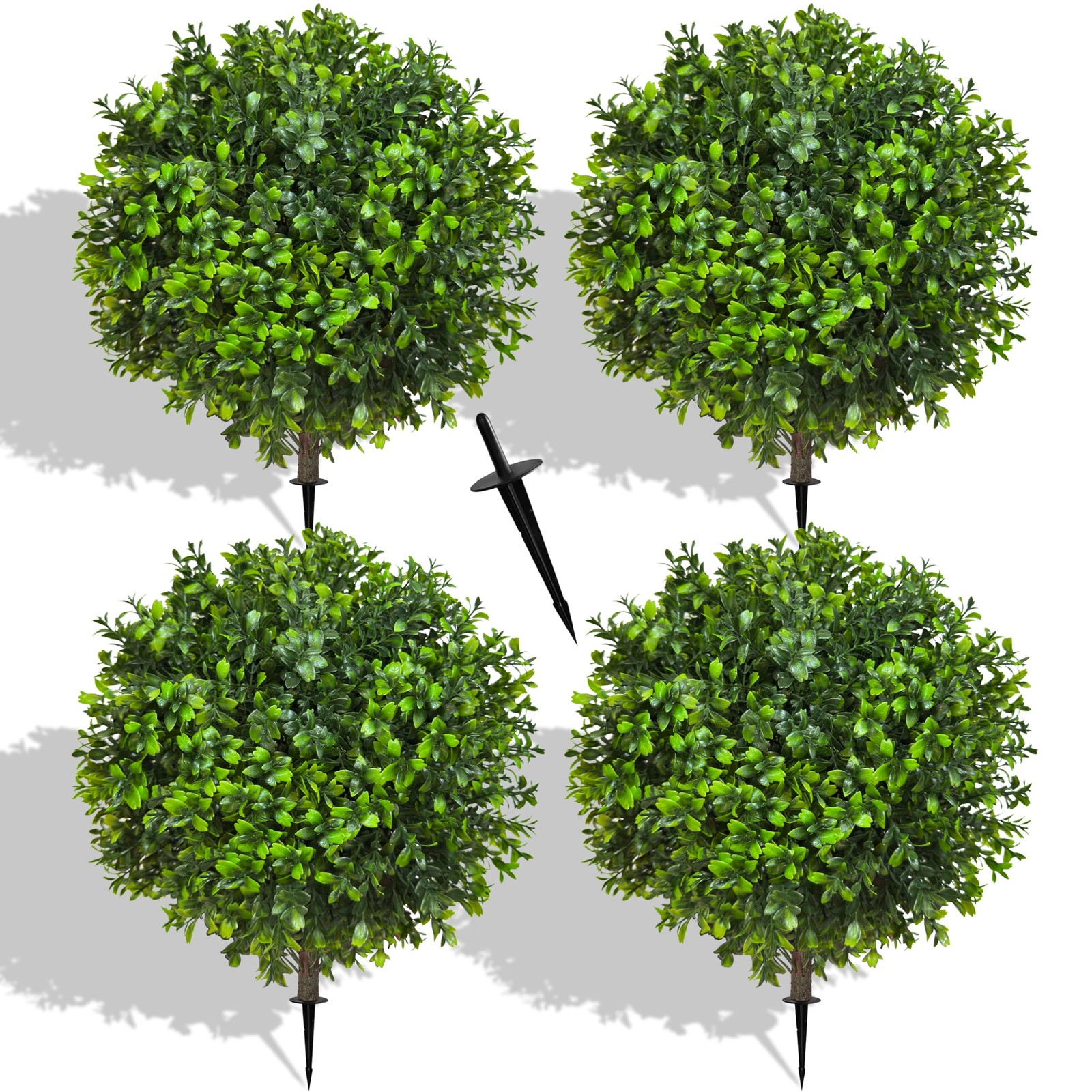 21.6 Inch Artificial Boxwood Topiary Bushes, Set of 4 Fake Shrubs, UV Resista…