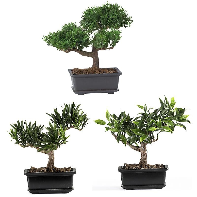 REALISTIC 8 1/2″ ARTIFICIAL FAKE SILK BONSAI TREE – SET of 3 TREES