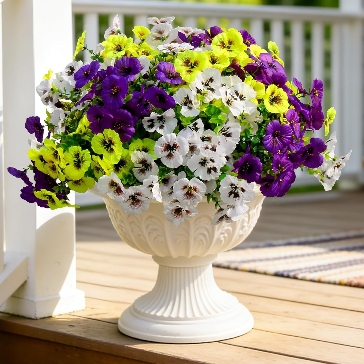 Artificial Fake Pansy Flowers for Outdoor Spring, UV Resistant No Fade 18 Bundle