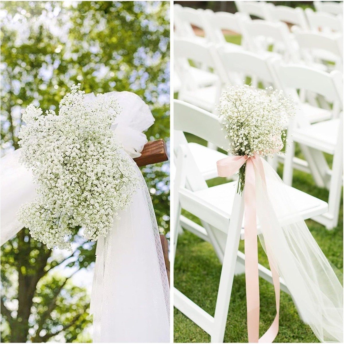 52PCS Baby Breath Artificial Flowers White Real Touch Gypsophila Bouquet Decor