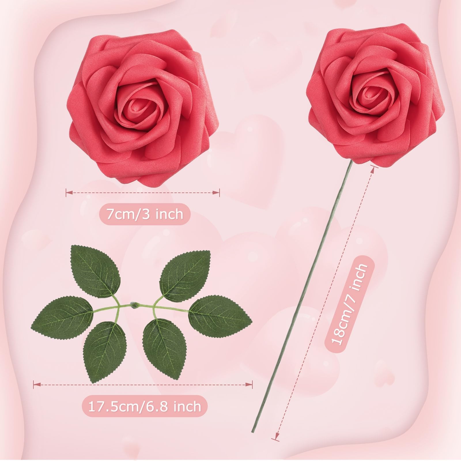 100 Pcs Artificial Flowers Real Looking Rose Flowers Foam Fake Roses With Leaves