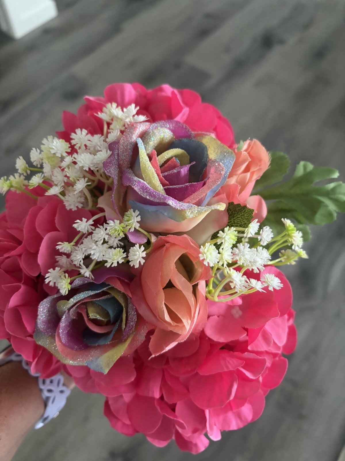 Artificial Pink Rose & Hydrangea Flower Bouquet Arrangement Centerpiece