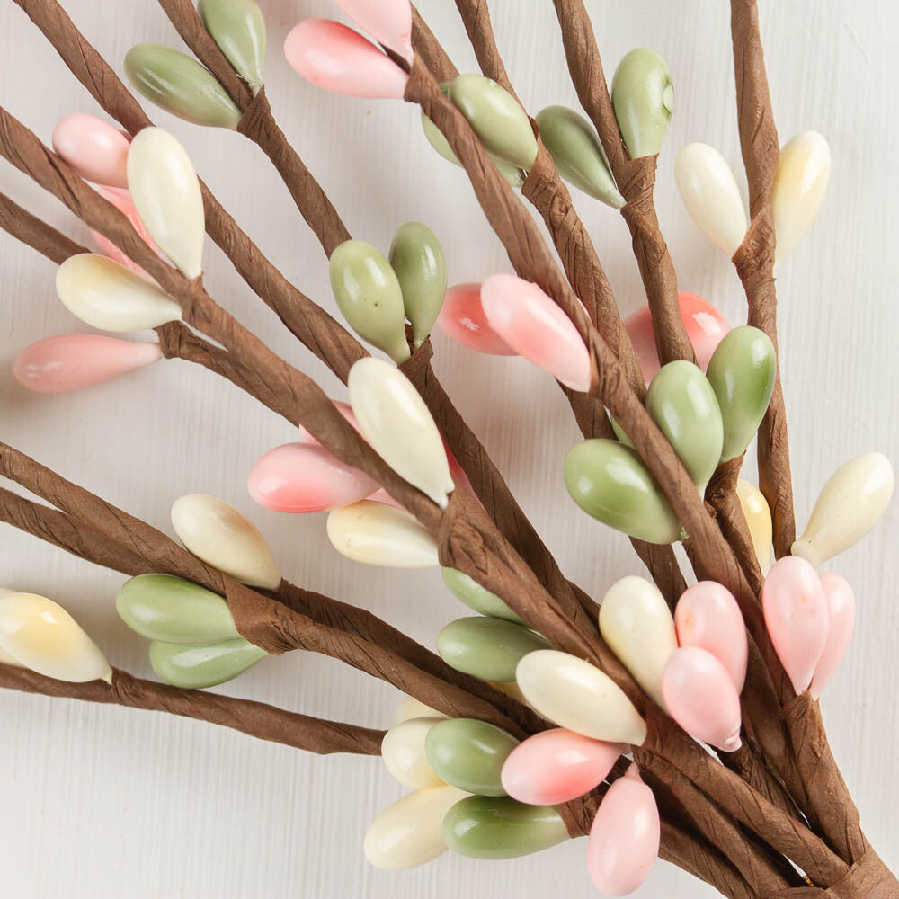 Bulk Pack of 12 Hand Wrapped Petite Pink and Green Pip Berry 12″ Sprays