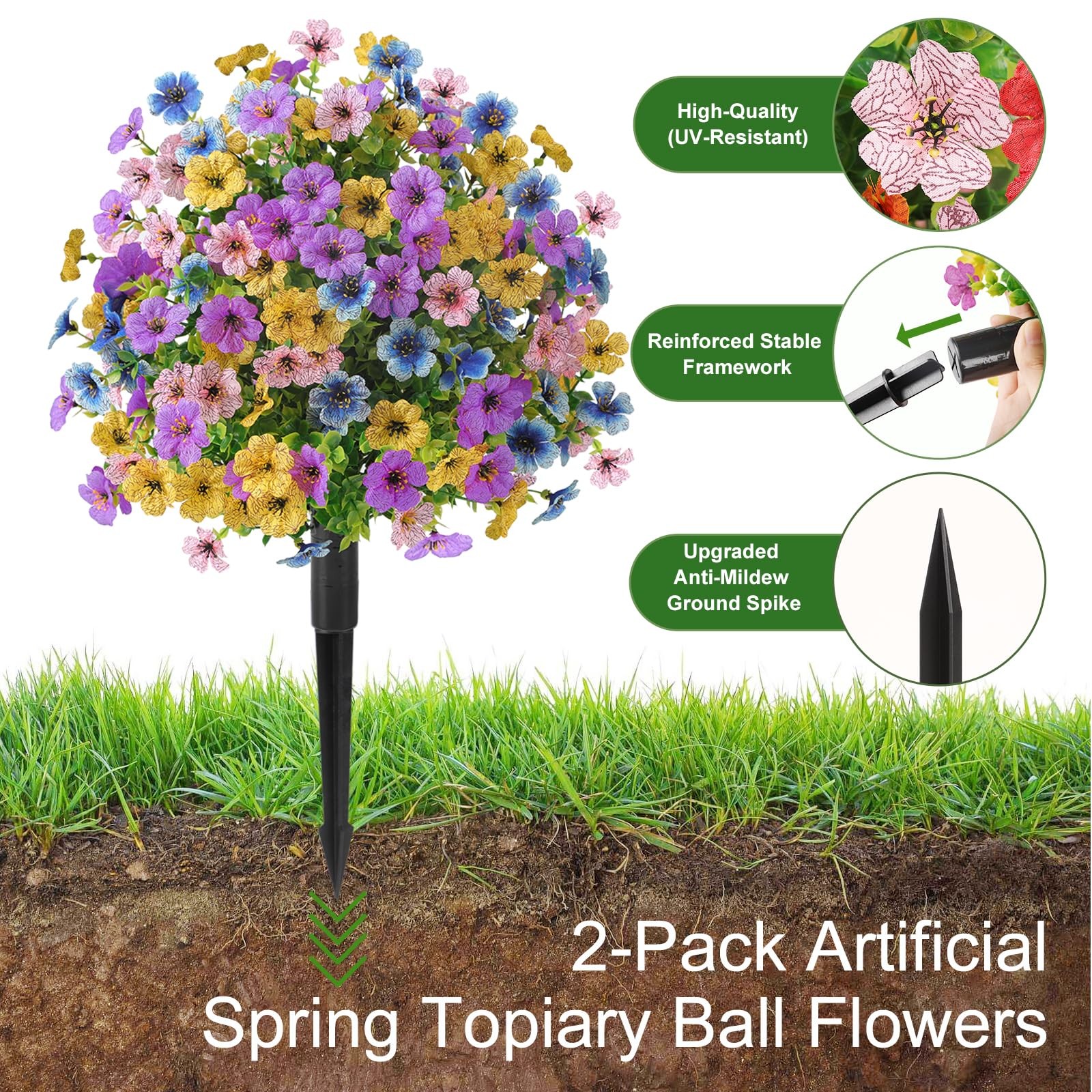 2Pcs 20″ Artificial Topiary Ball Flowers for Outdoors Decoration