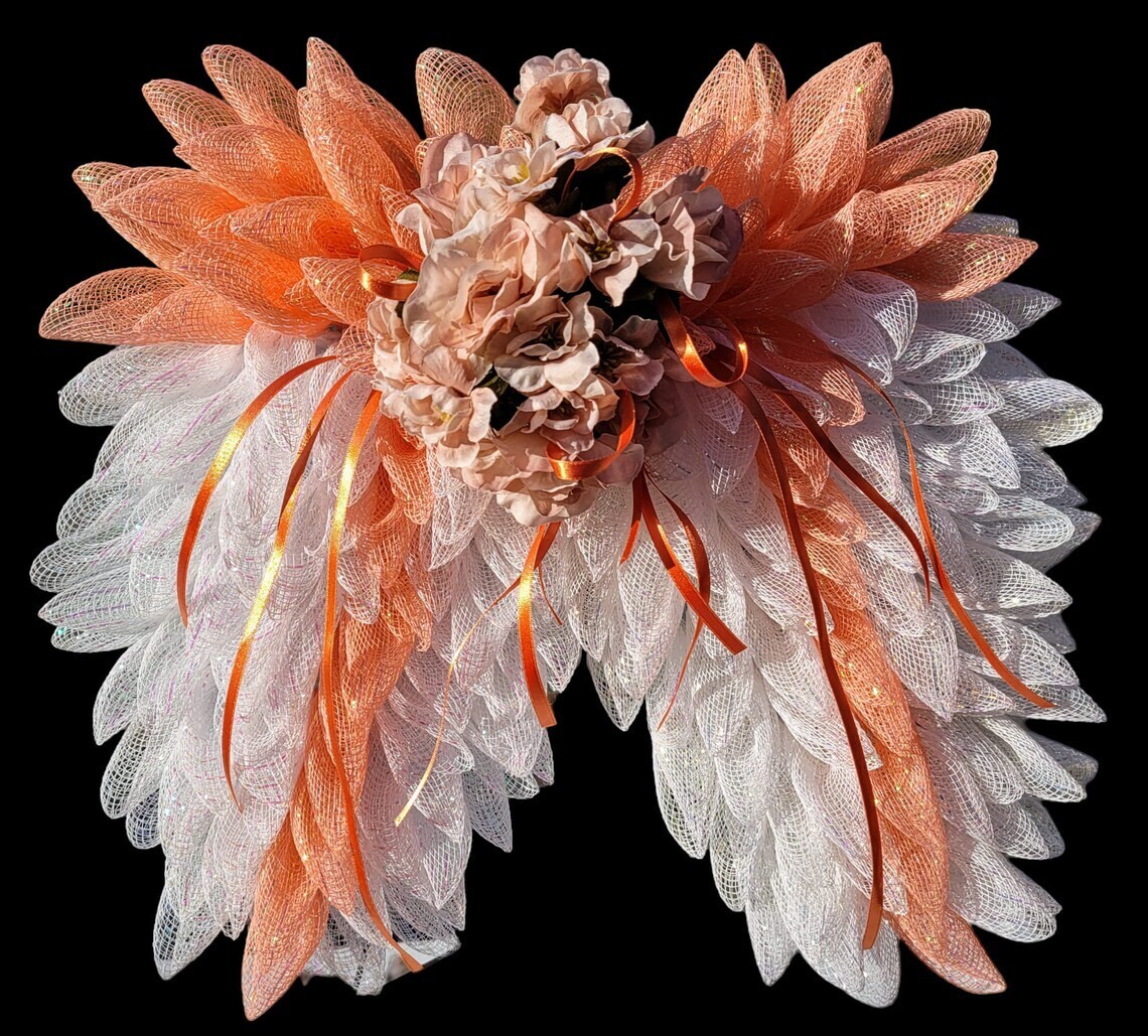 wreaths for front door, angel wings, choose your color, funeral wreath, wreath