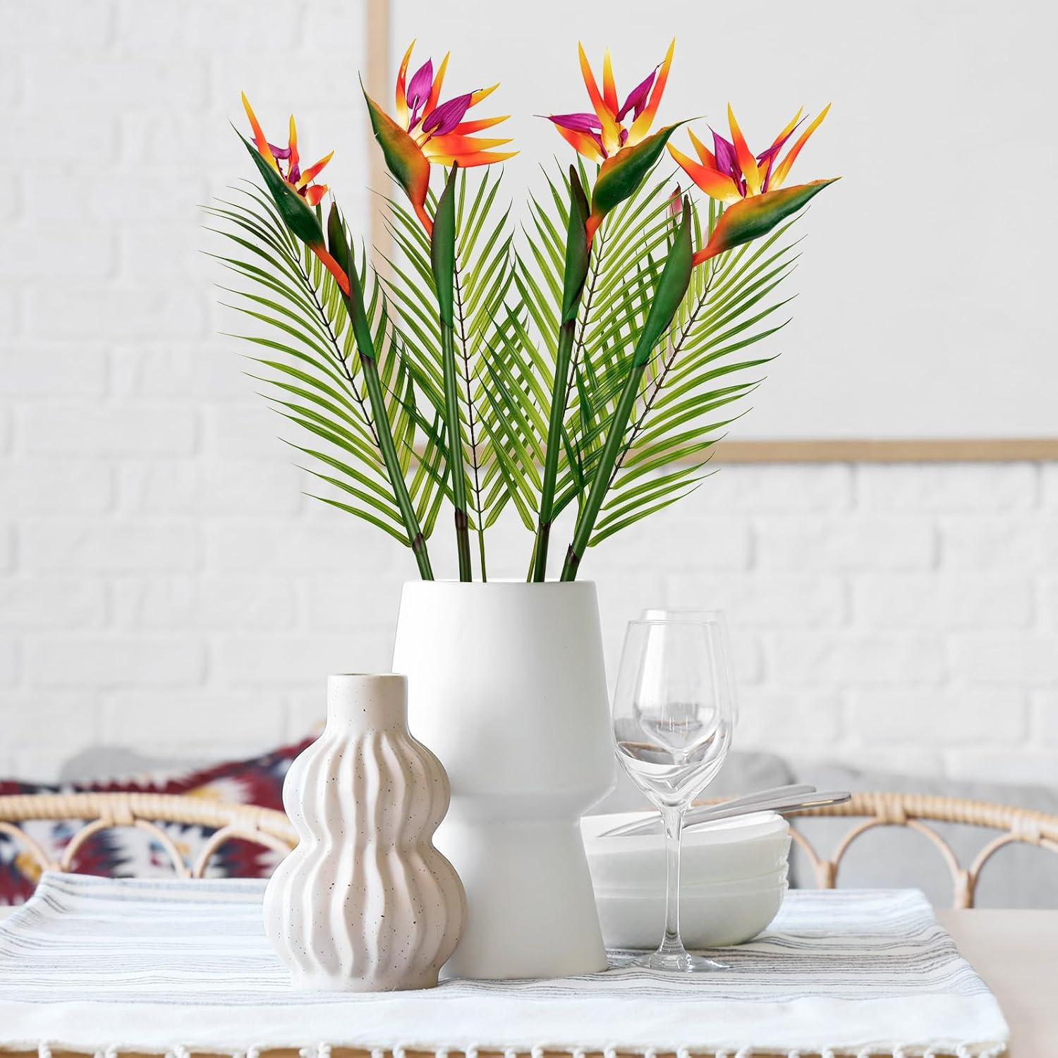 8 PCS Faux Bird of Paradise & Palm Leaves for Home, Garden, Wedding Decor